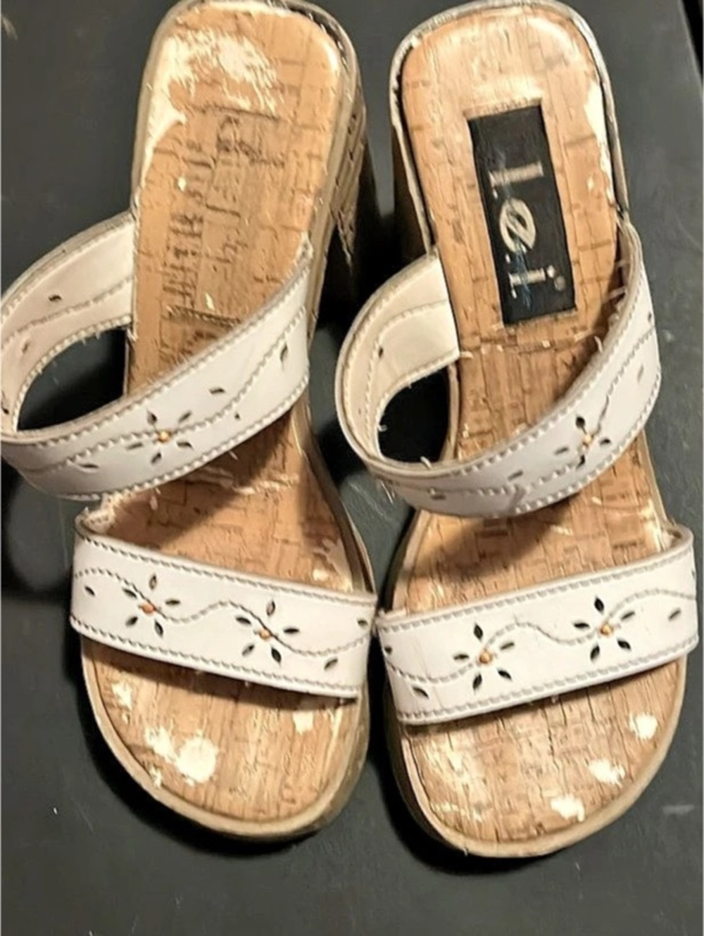 L.E.I. White & Brown Heeled Sandals